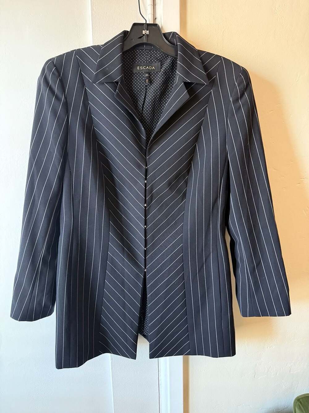 Escada Black and White Pinstripe Wool Blazer Jacket Size 38